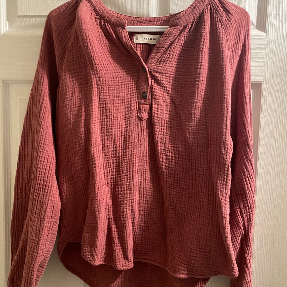 Lucky Brand Pink Blouse with Long Sleeves and Mandarin Collar
